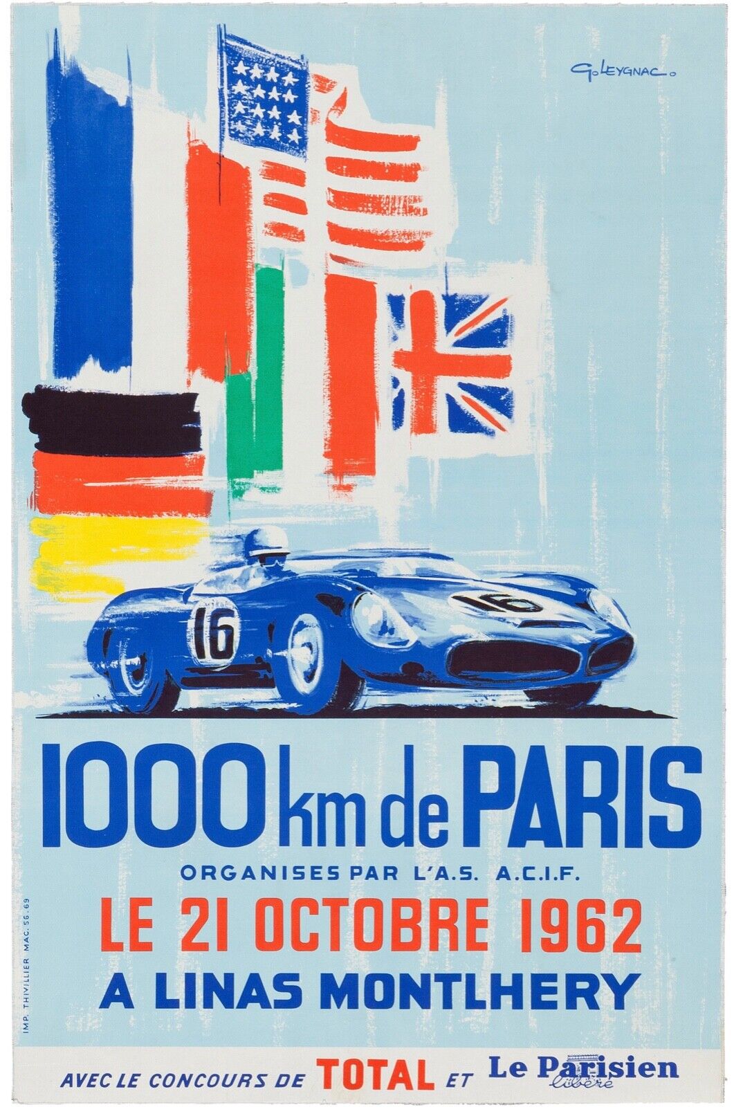 1000 KM DE PARIS, REPRO AFFICHE PUBLICITAIRE SPORT VINTAGE, HQ