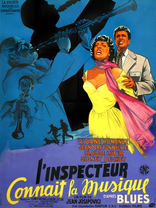 L’INSPECTEUR CONNAÎT LA MUSIQUE, JEAN BRETONNIÈRE, 1956, REPRO MOVIE POSTER, VINTAGE, HQ