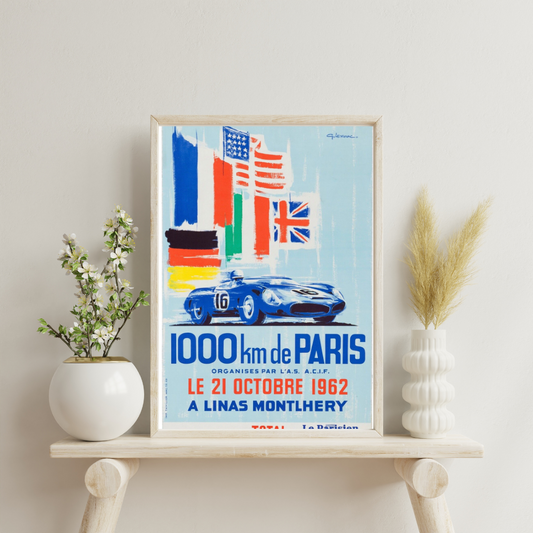 1000 KM DE PARIS,  REPRO AFFICHE PUBLICITAIRE SPORT VINTAGE, HQ